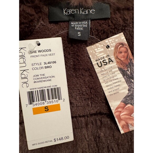 Karen Kane Brown Faux Fur & Faux Leather Open Front Vest Size Small NWT $148 - Picture 6 of 8
